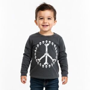 Pixie Lane Acid Wash Long Sleeve Skull Peace Sign Top Size 18-24 Months